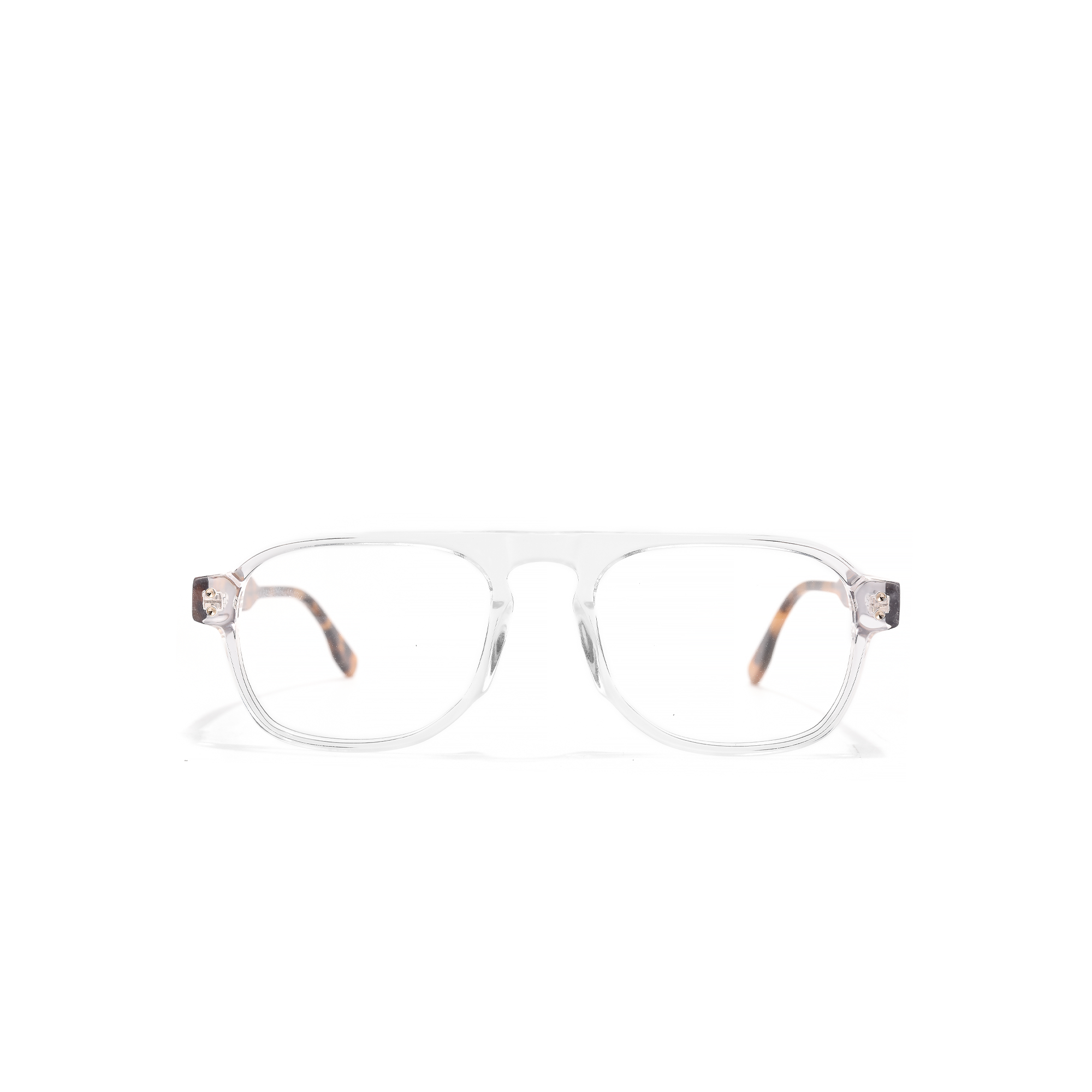 Portman optical transparent tort front Clear eyeglasses with rectangular frame on white background.