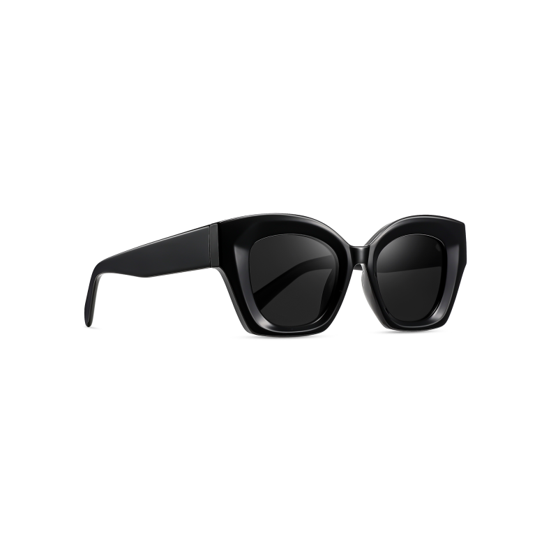 Stylish black cat-eye sunglasses with dark lenses.