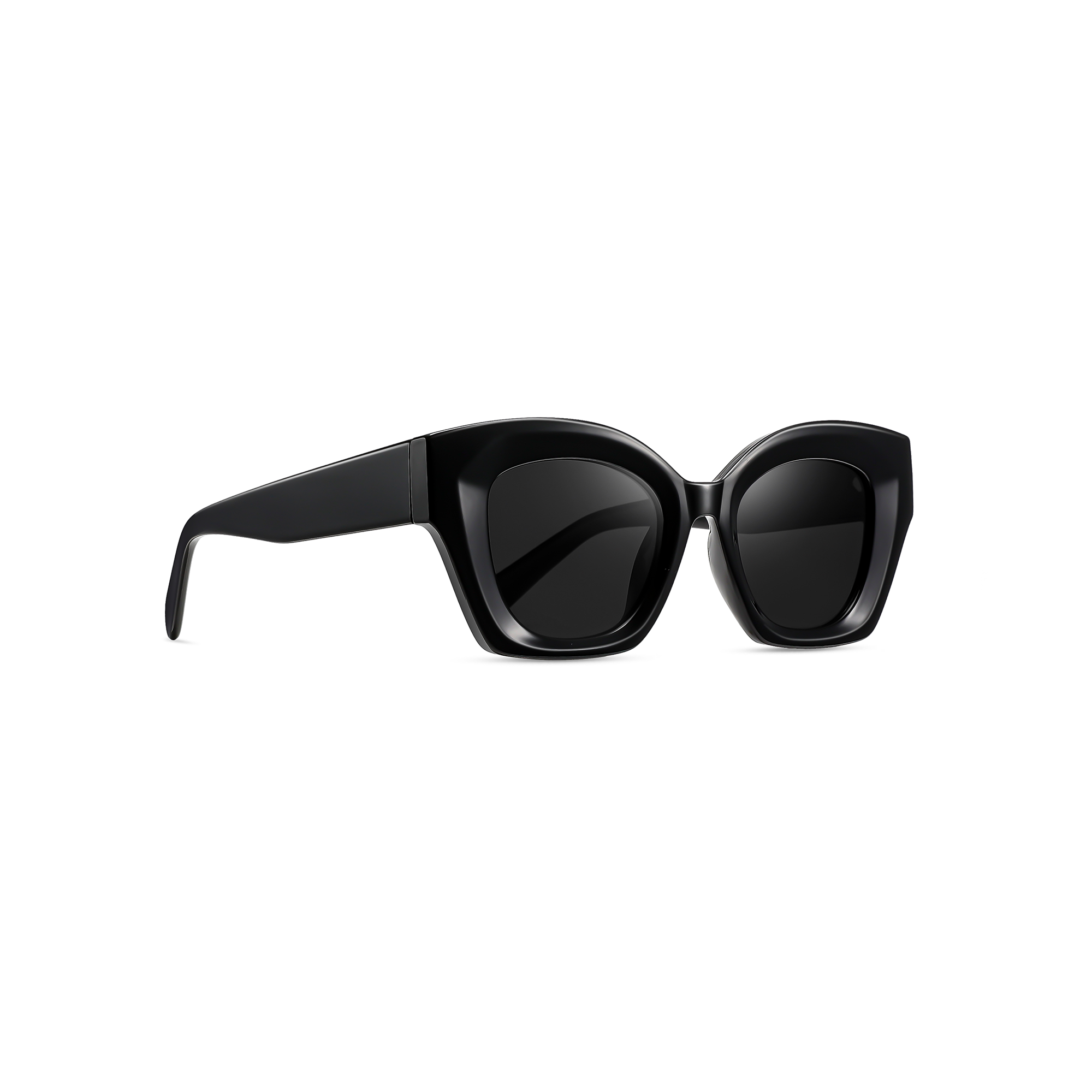 Rathbone by Find unsual blk side Stylish black cat-eye sunglasses with dark lenses.