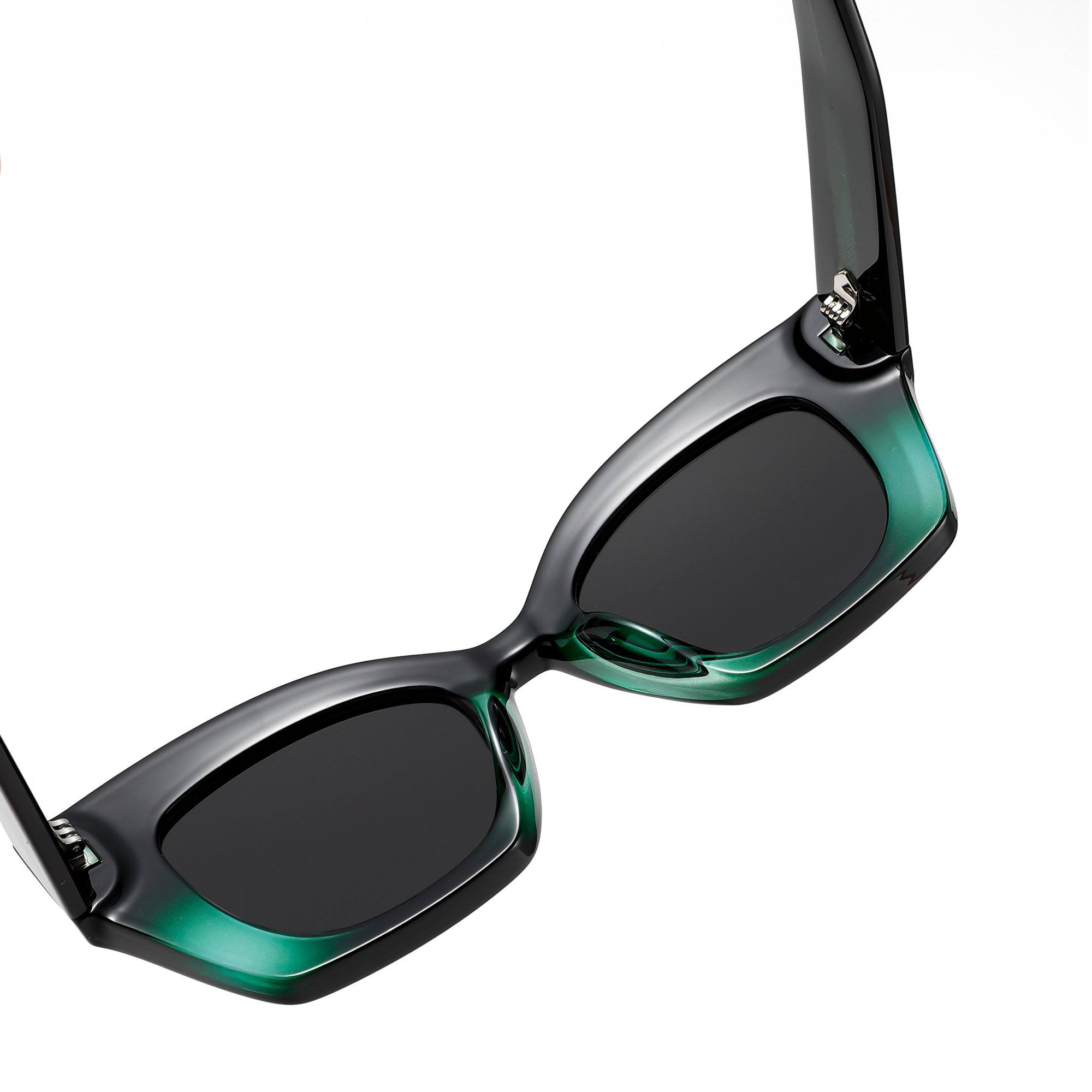 Rathbone by Find unsual graident green back close up Black and green square sunglasses.