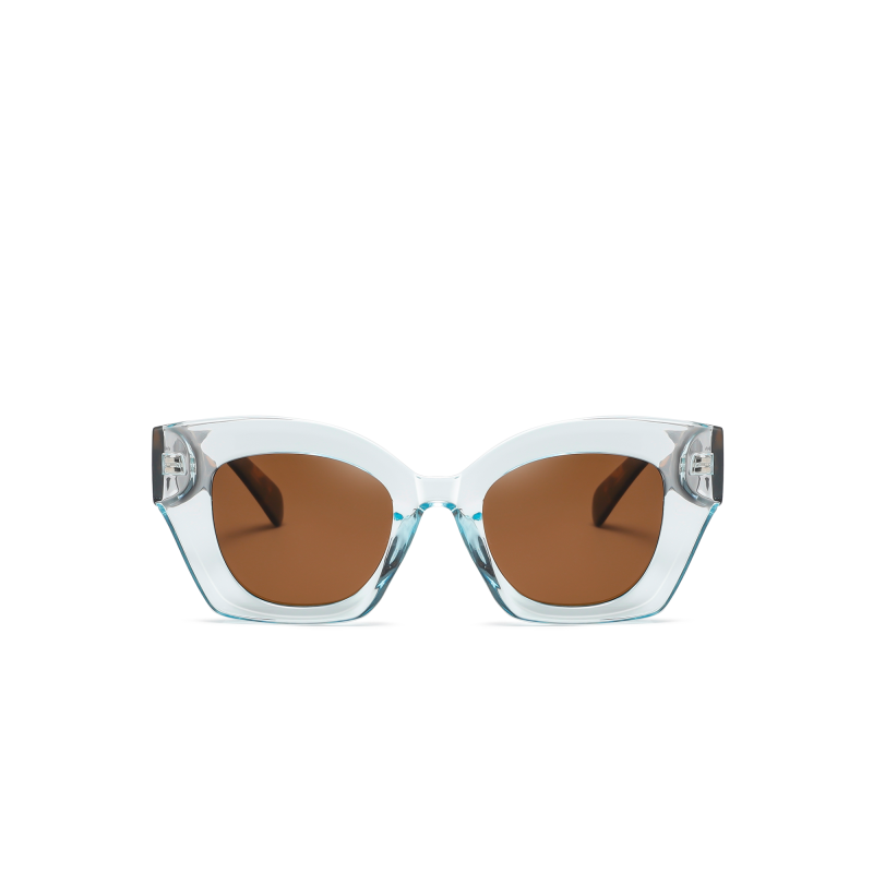 Stylish sunglasses with brown lenses and clear frame.