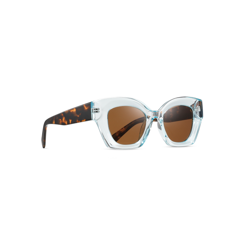 Stylish sunglasses with clear and tortoiseshell frames.