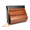 Wood and leather purse with gold chain