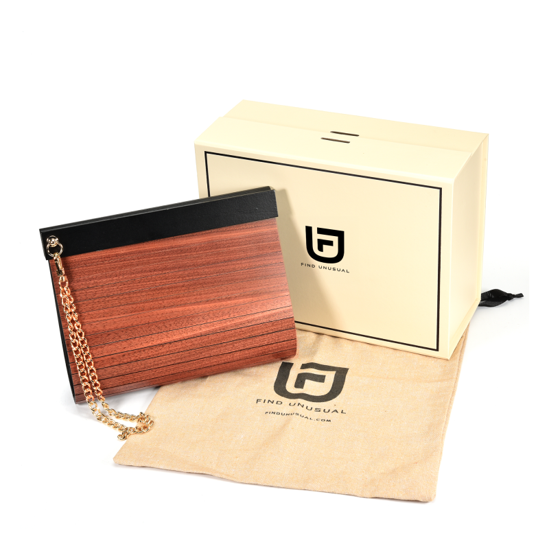 Find Unusual wooden clutch with box and bag