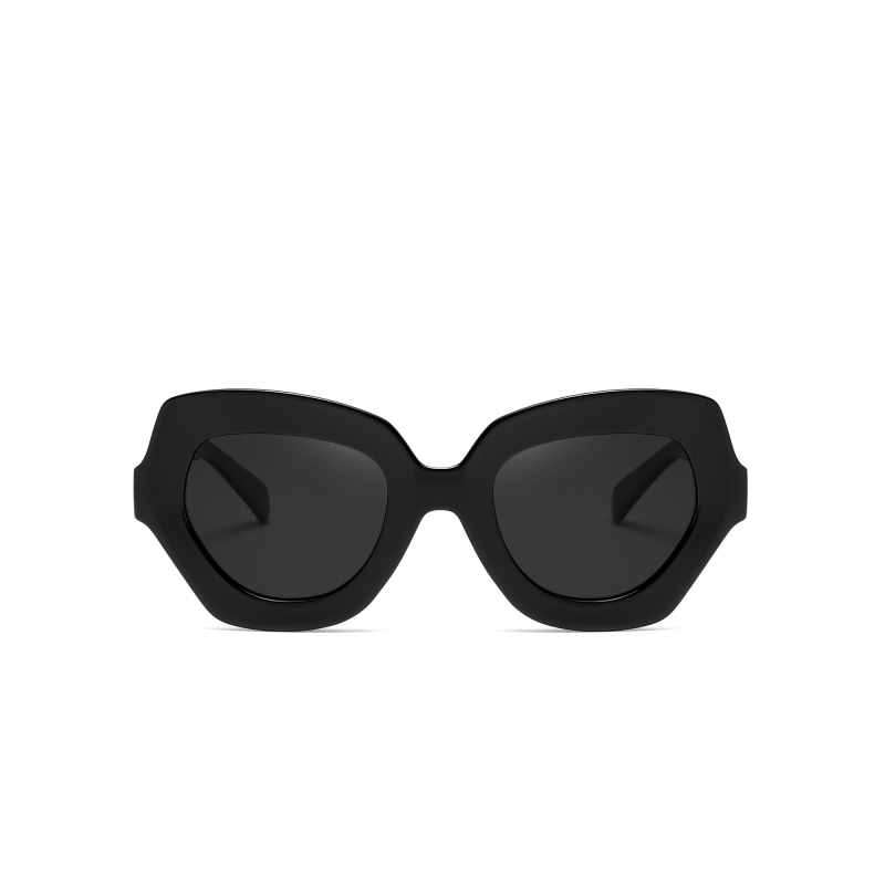 Black geometric sunglasses on white background