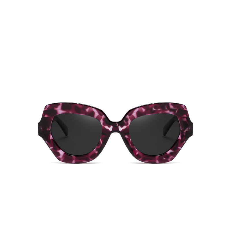 Purple patterned sunglasses with dark lenses