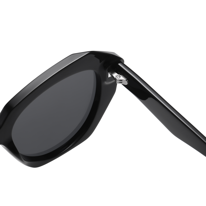 Close-up of sleek black sunglasses frame