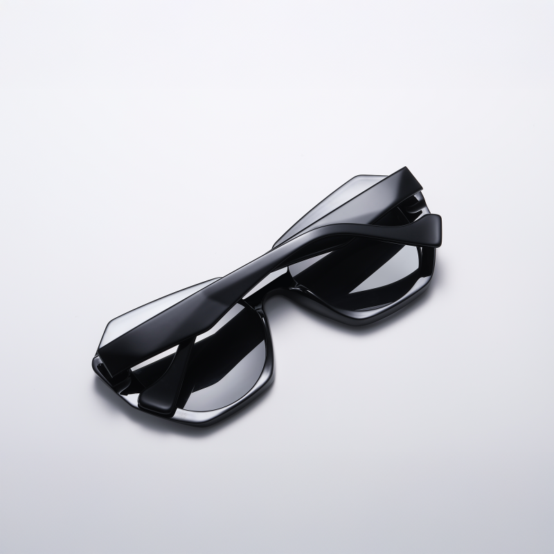 Stylish black sunglasses on white background.