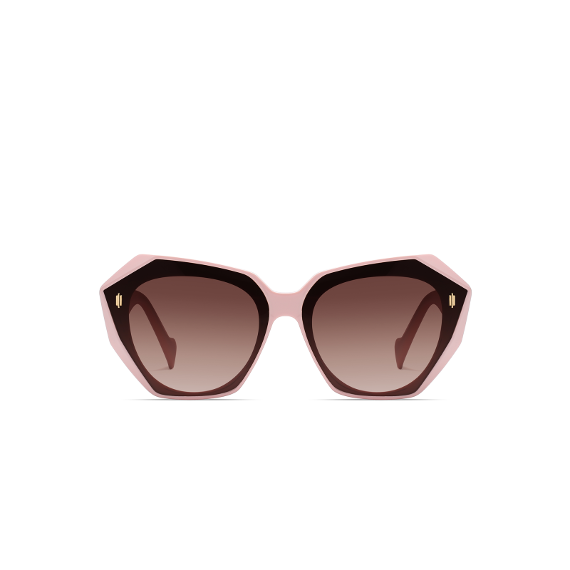 Pink geometric sunglasses with brown lenses