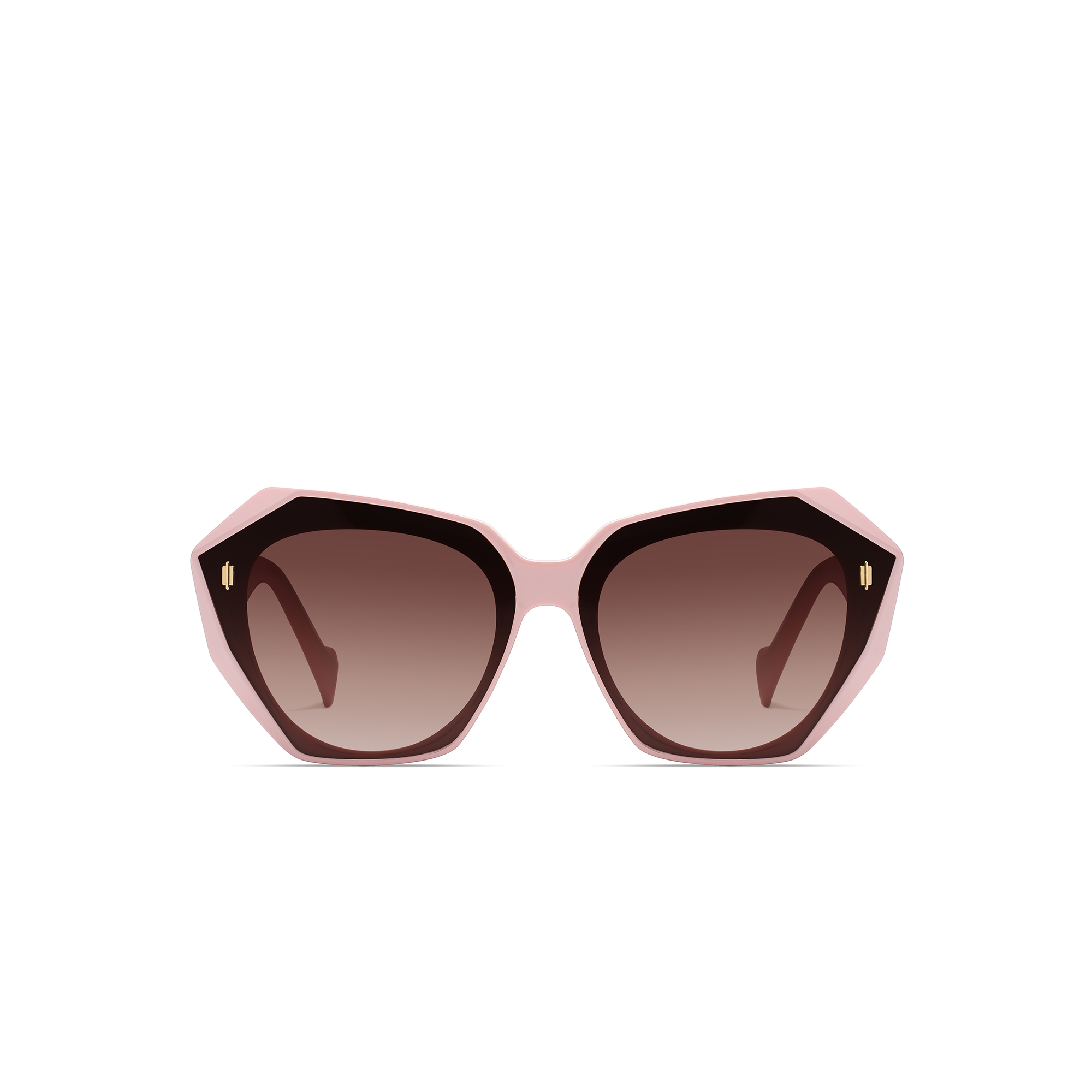 mercer by find unusual pink front view Pink geometric sunglasses with brown lenses