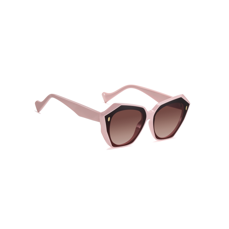 Pink geometric sunglasses with brown lenses