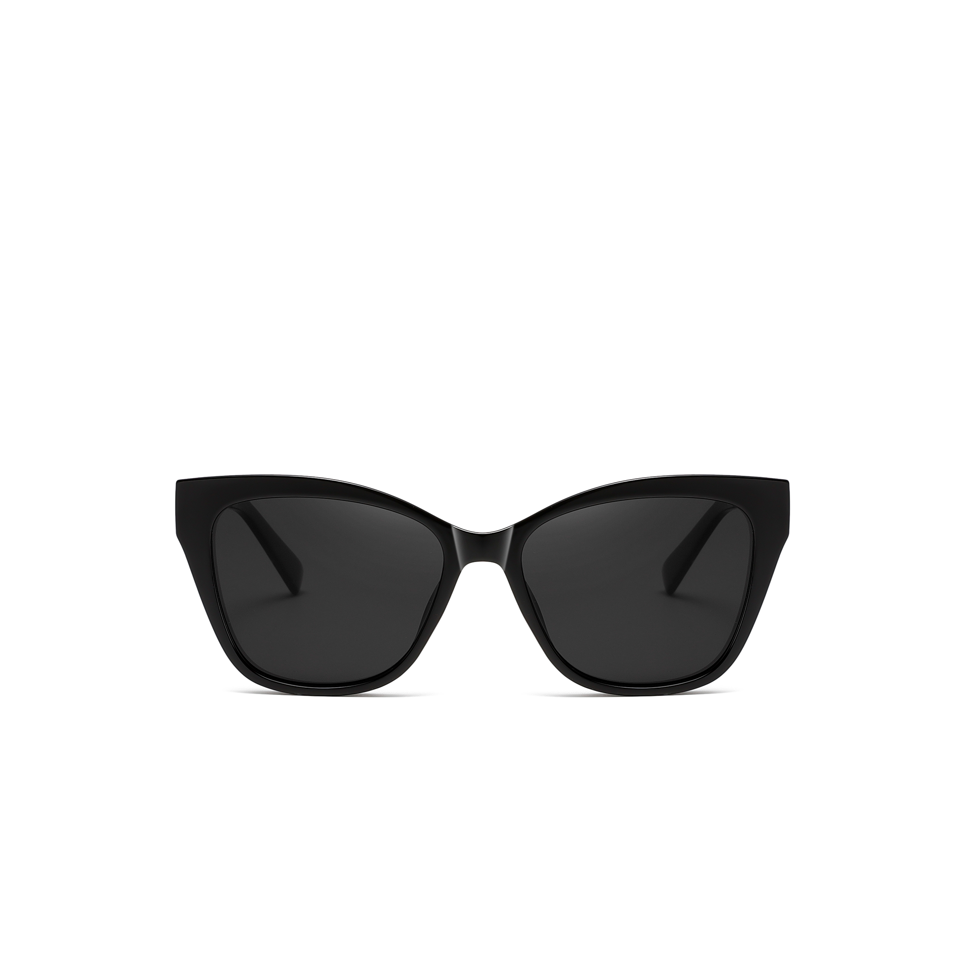 primrose by find unsuual blk front Black cat-eye sunglasses on white background