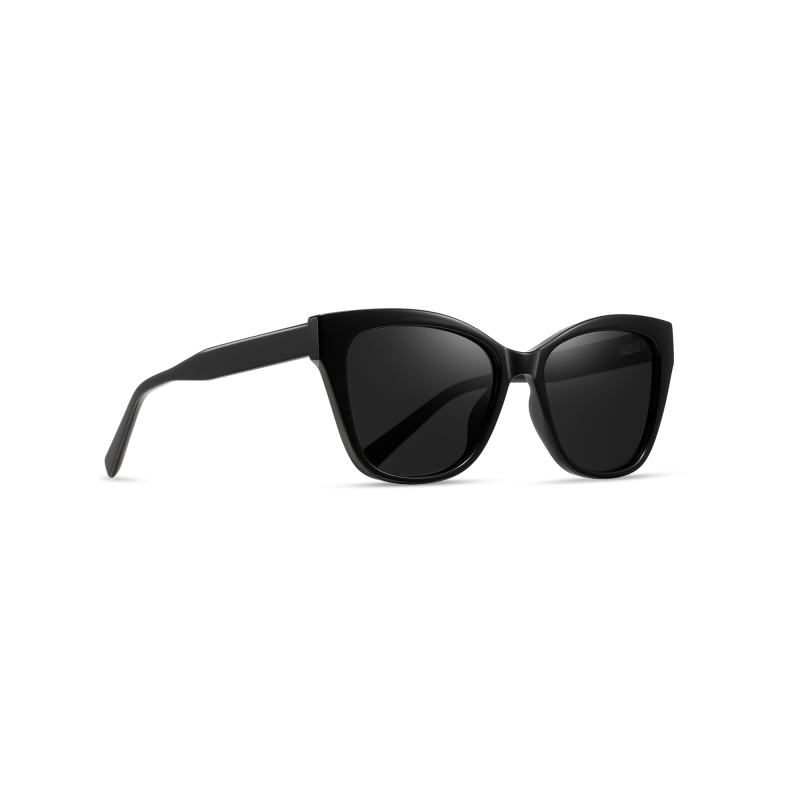 Black cat-eye sunglasses on white background.