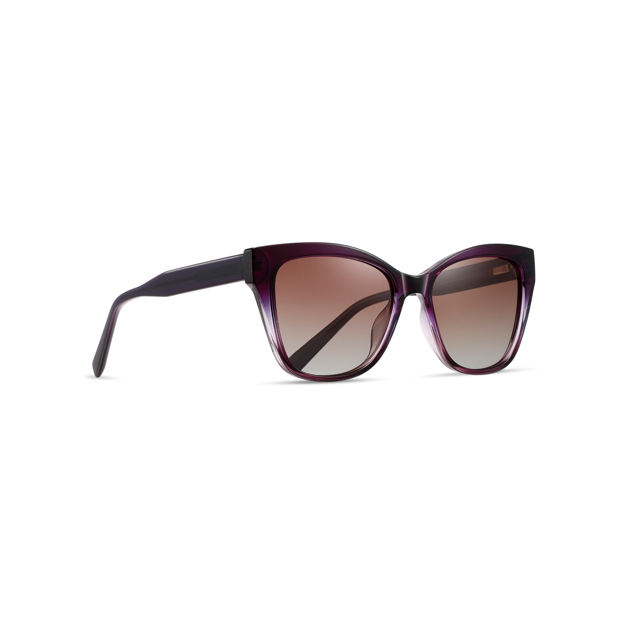 primrose by find unsuual purple side view Purple cat-eye sunglasses with gradient lenses.