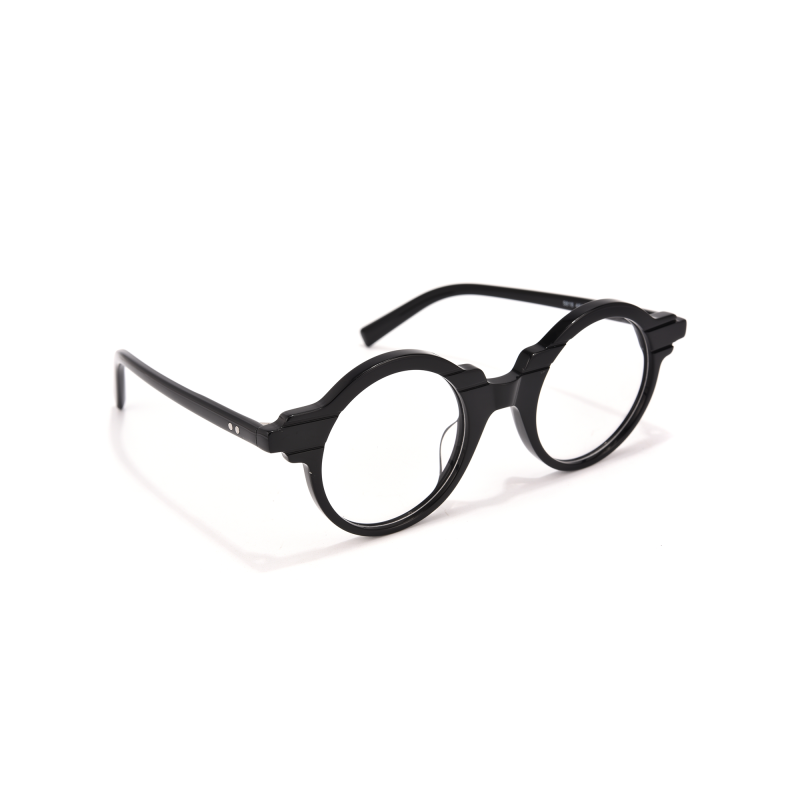 Black round eyeglasses on white background.