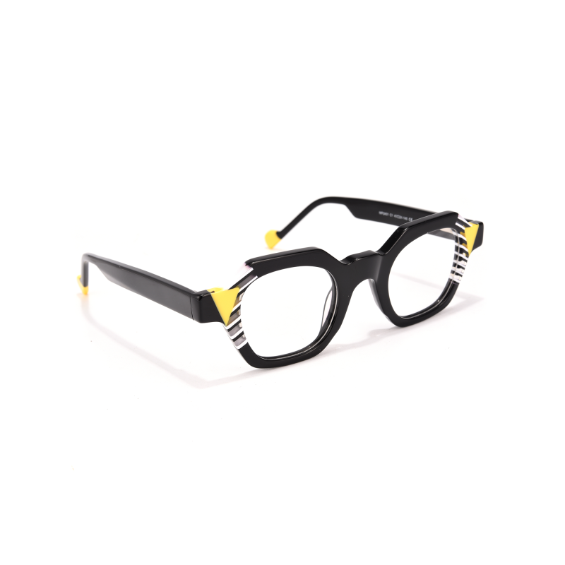Black eyeglasses with yellow detailing