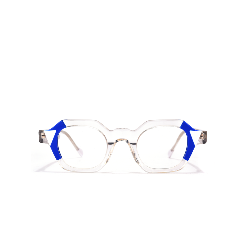 Clear glasses with blue accents