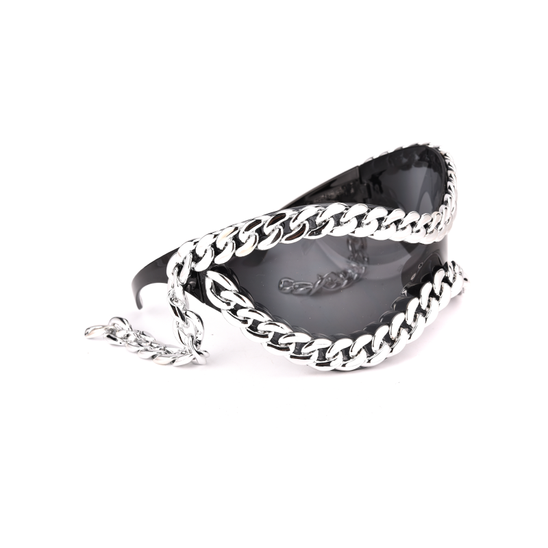 Black sunglasses with silver chain attached