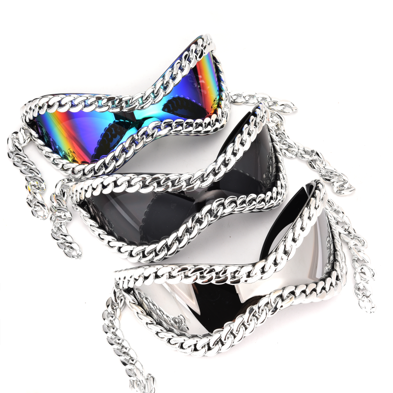Stylish sunglasses with reflective chain frames
