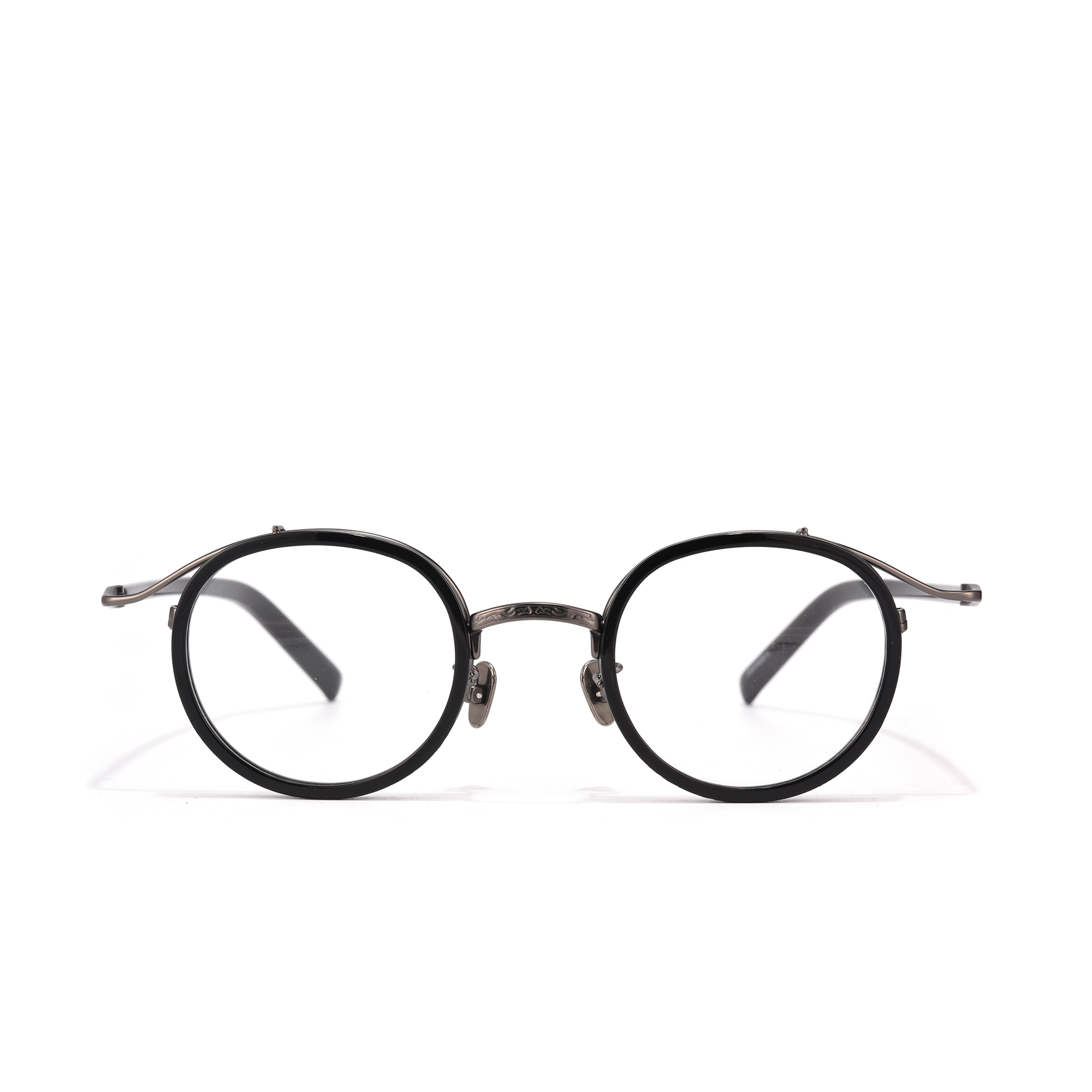 Cottesmore black frontview Round metal eyeglasses on white background.