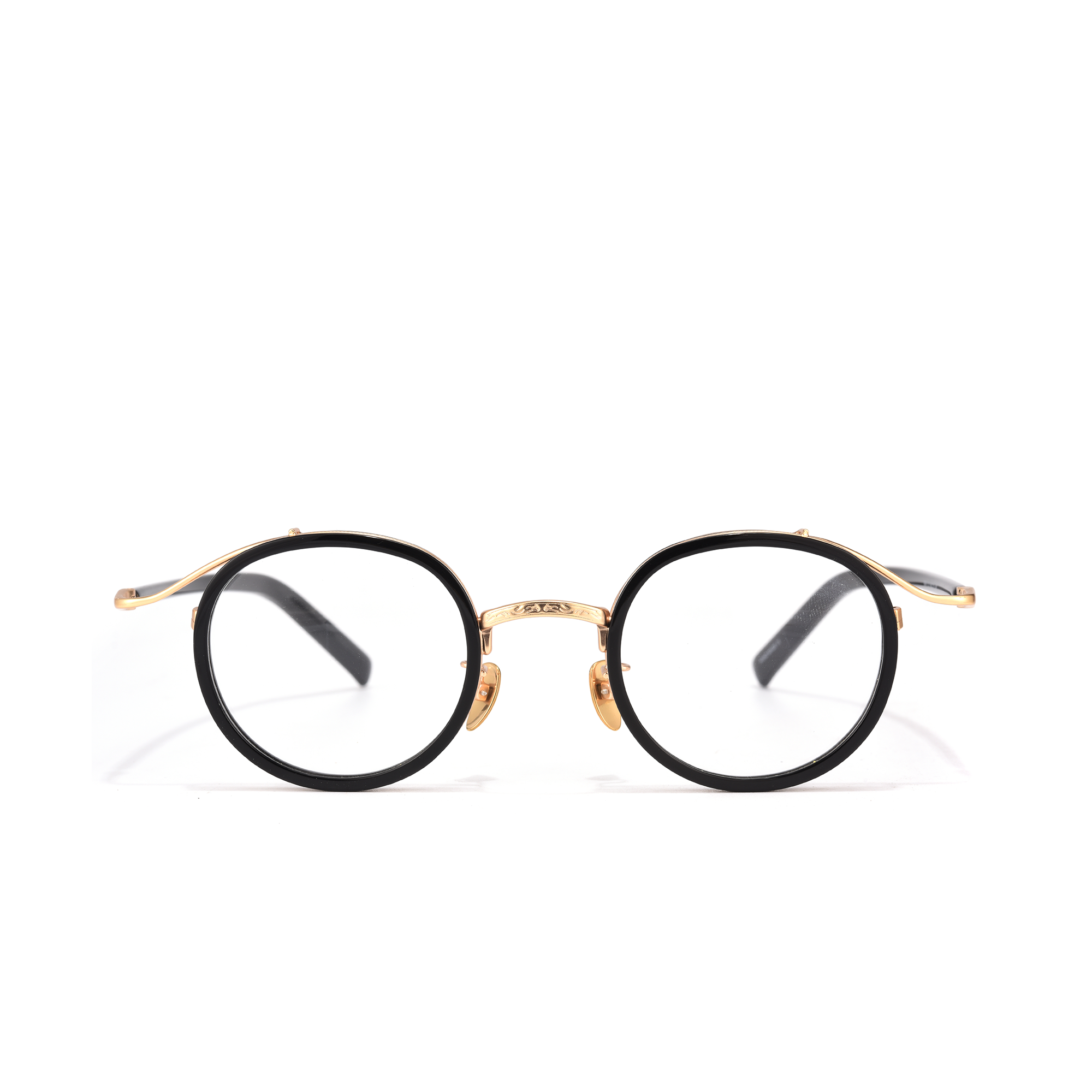 Cottesmore black gold front view Round black and gold eyeglasses
