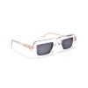 Transparent sunglasses with dark lenses on white background.