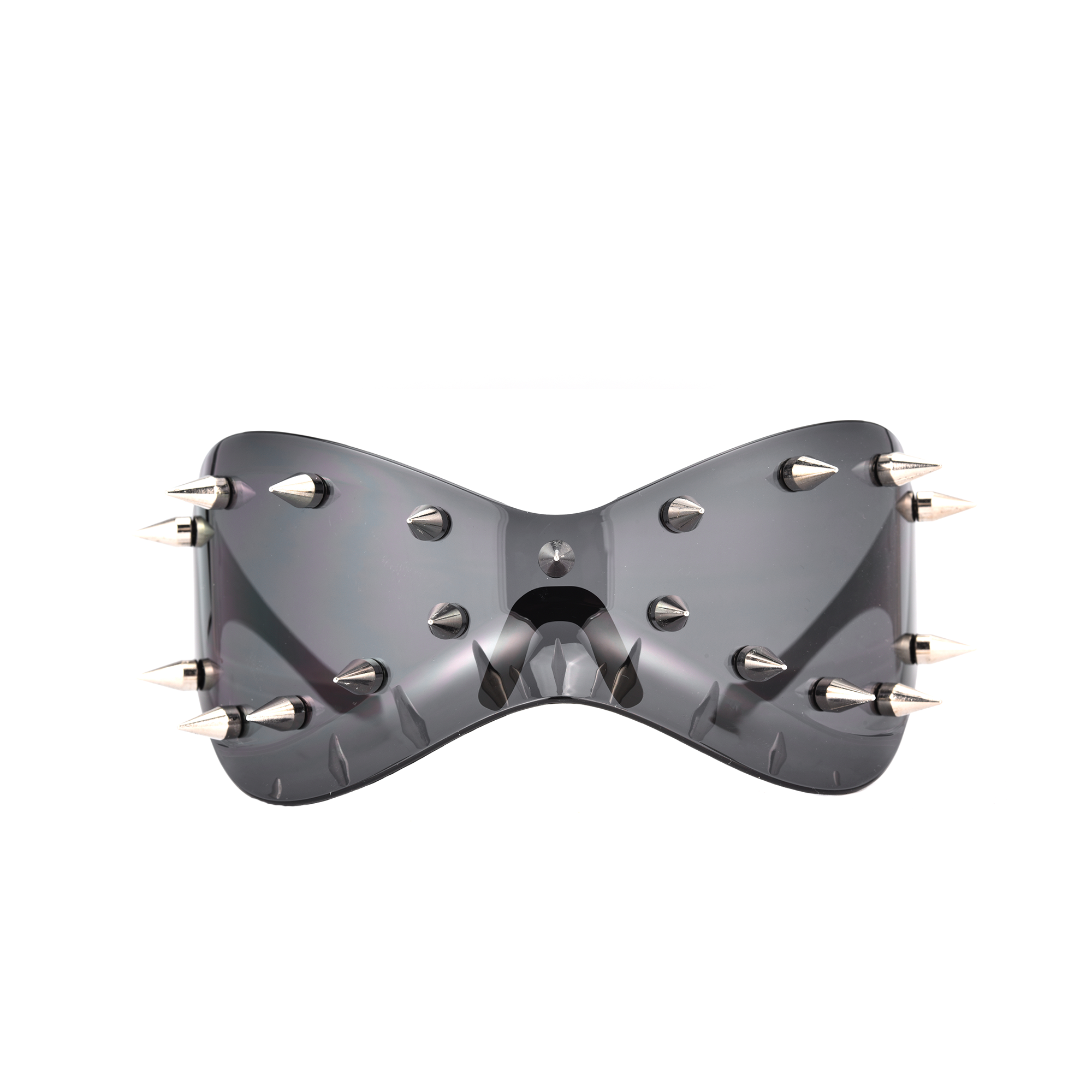 Maison sunglassess festival style spikes black front view Futuristic visor with metallic spikes, techno style accessory