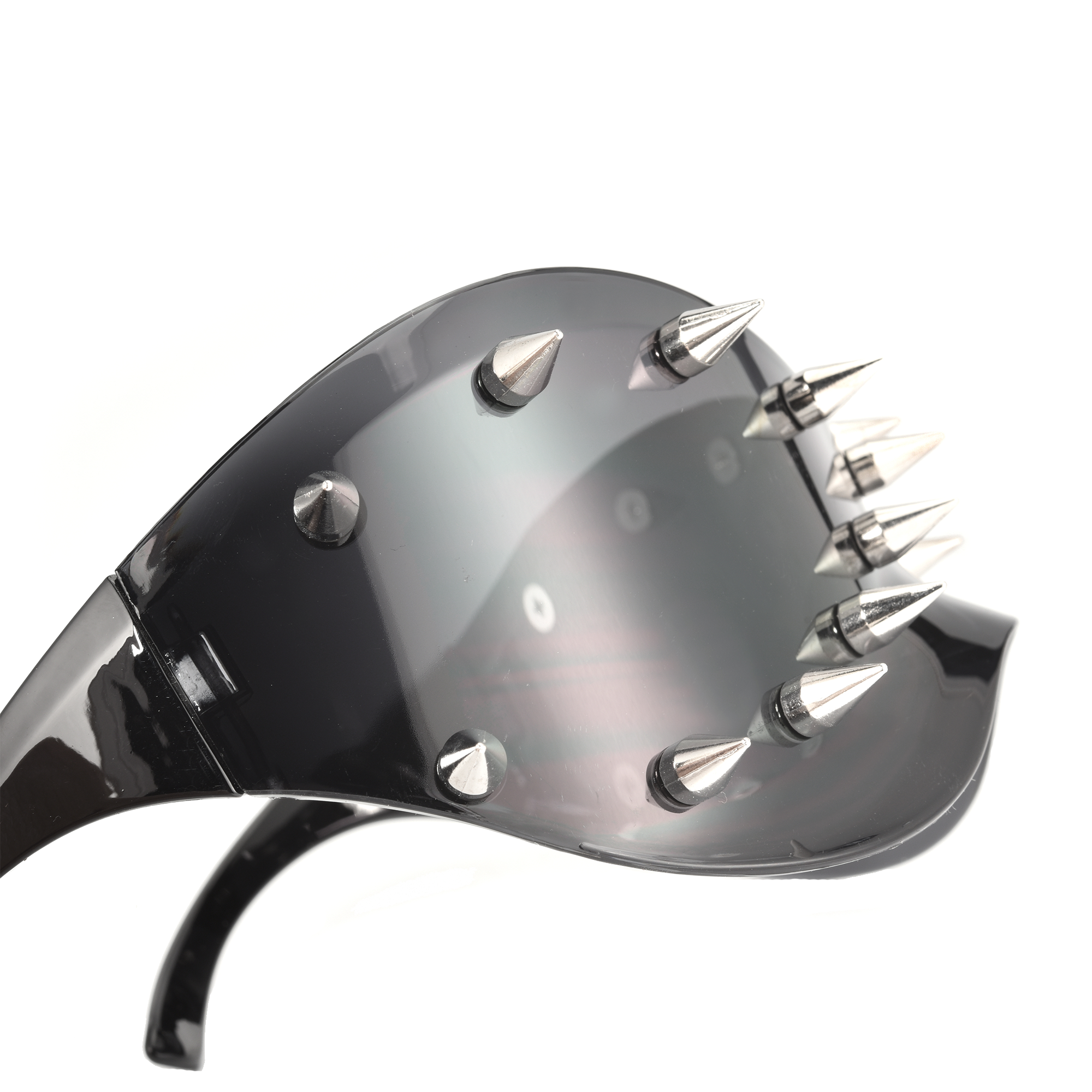 Maison sunglassess festival style spikes close up black Black spiked futuristic sunglasses with metal studs.