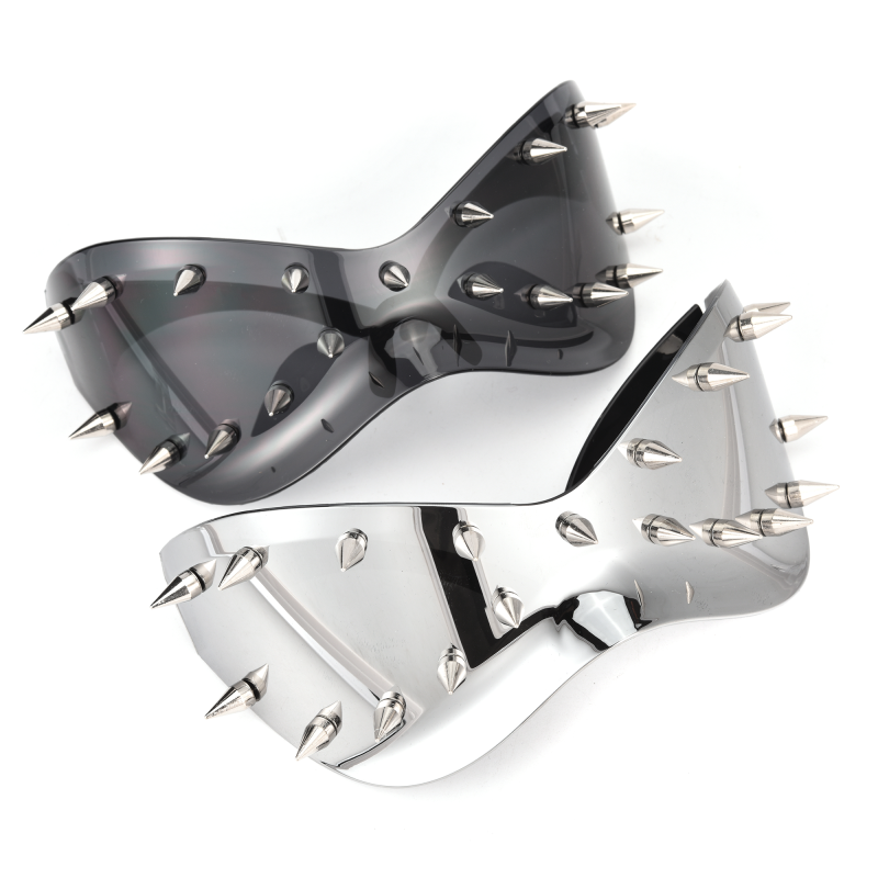 Futuristic spiked sunglasses, edgy design fashion accessory.