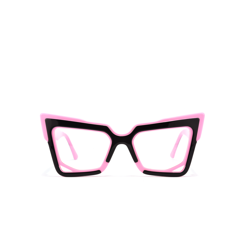 Pink and black cat-eye glasses frame.