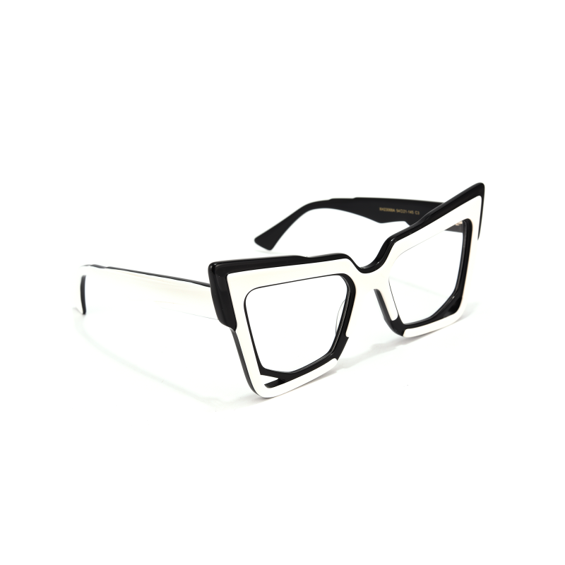 Stylish black and white geometric eyeglasses