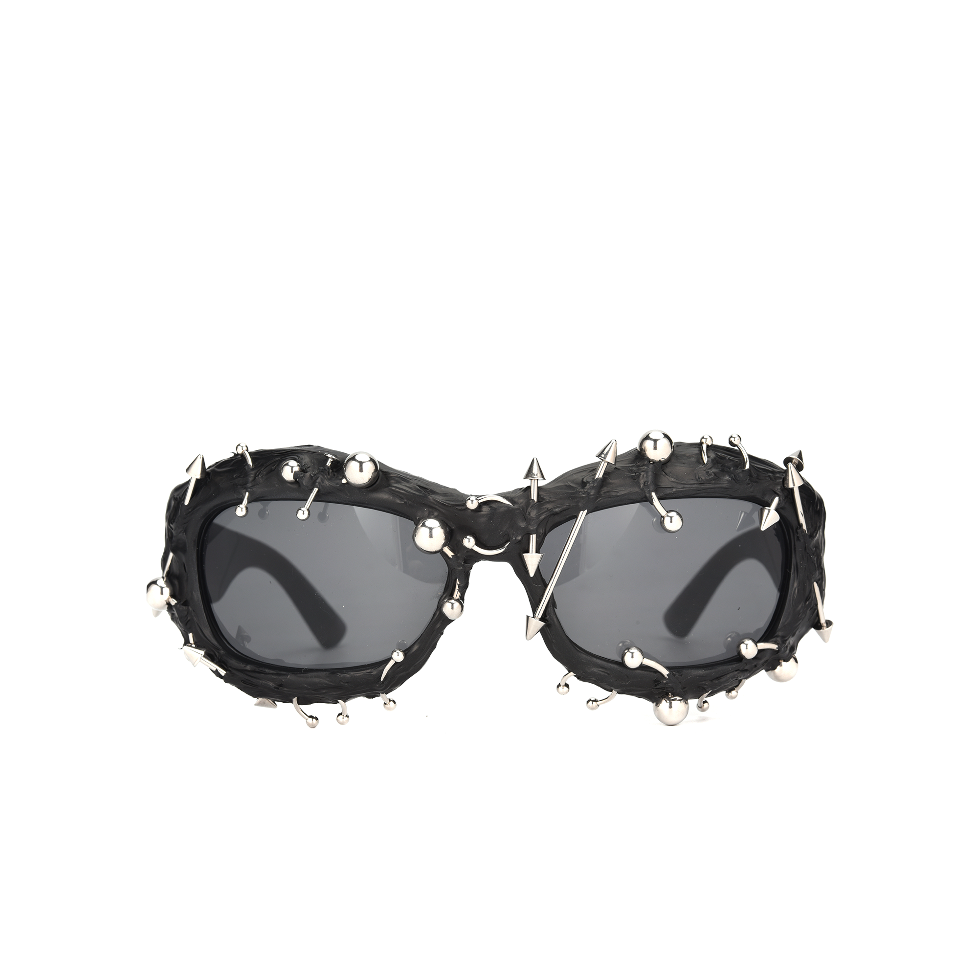 Renegade black front view Spiked black sunglasses with decorative elements.
