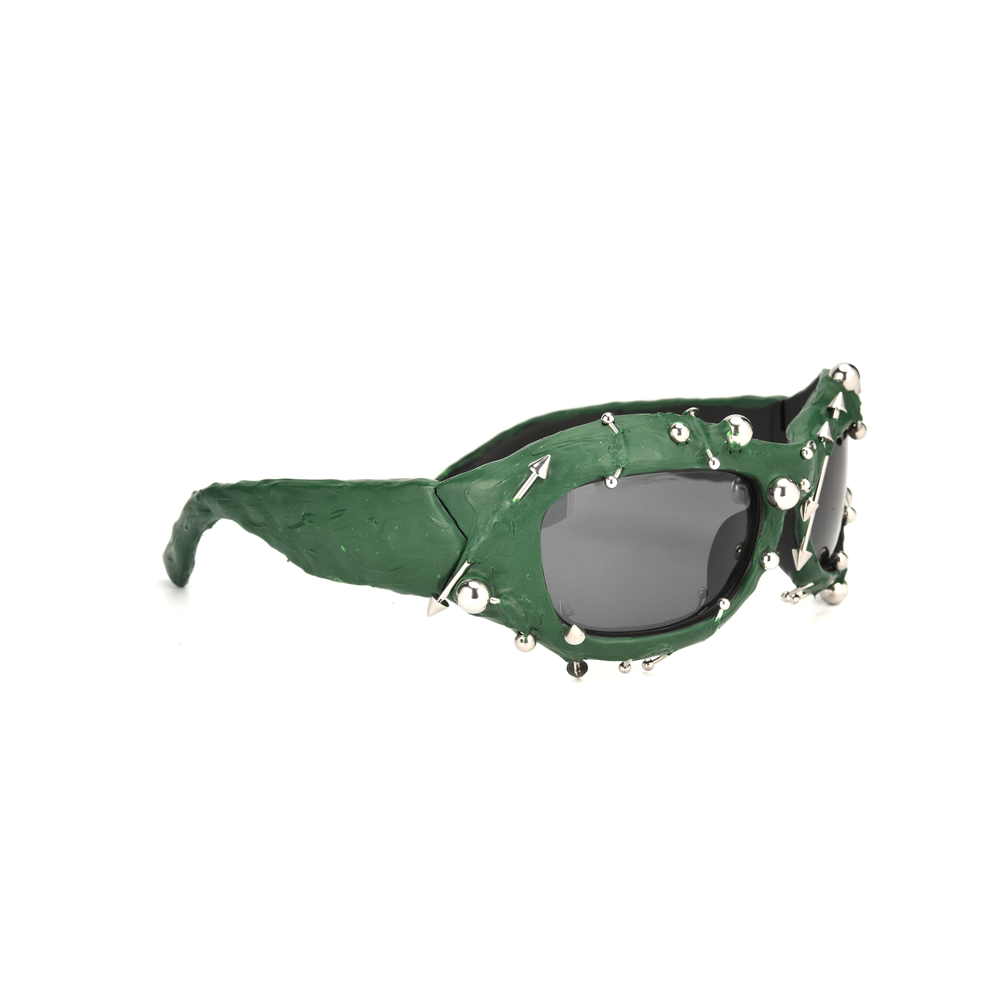 Renegade green side view Green studded sunglasses with decorative hardware