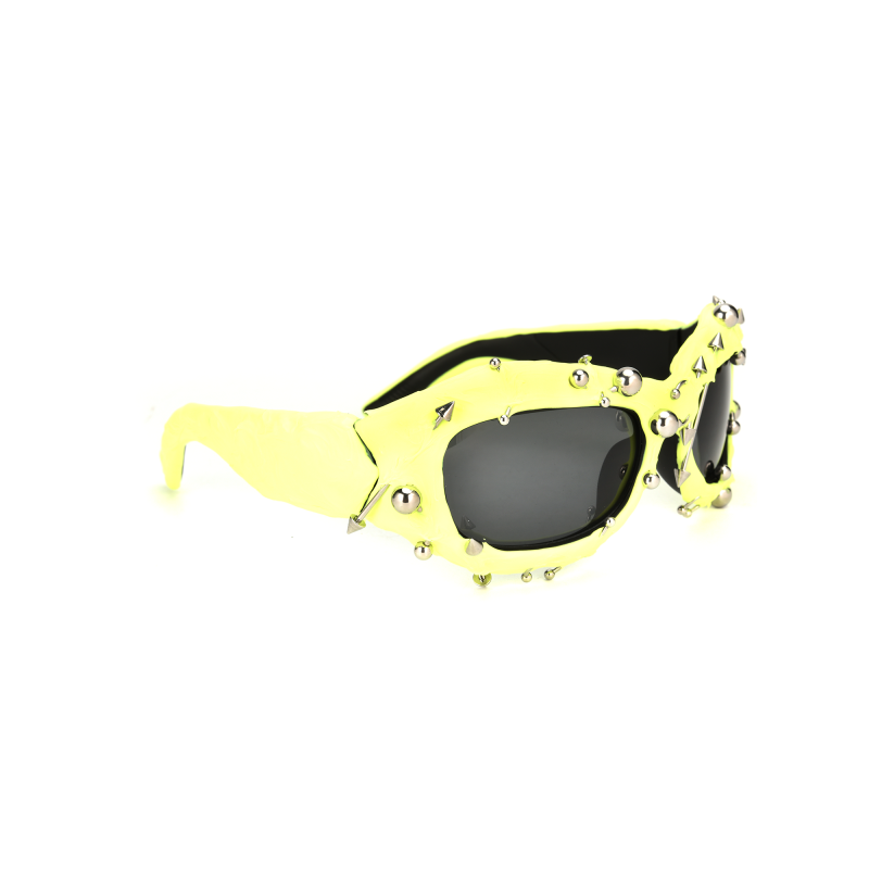 Yellow spike-studded sunglasses with black lenses