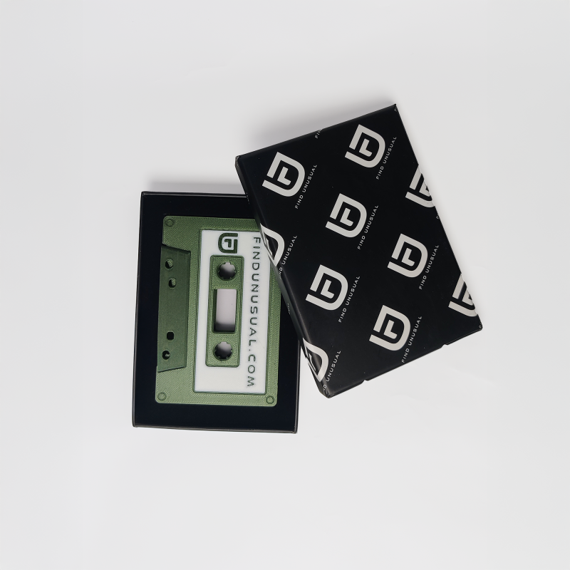 Retro green cassette tape wallet in decorative box