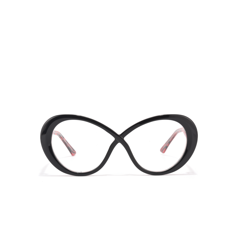 Black cat-eye glasses with clear lenses