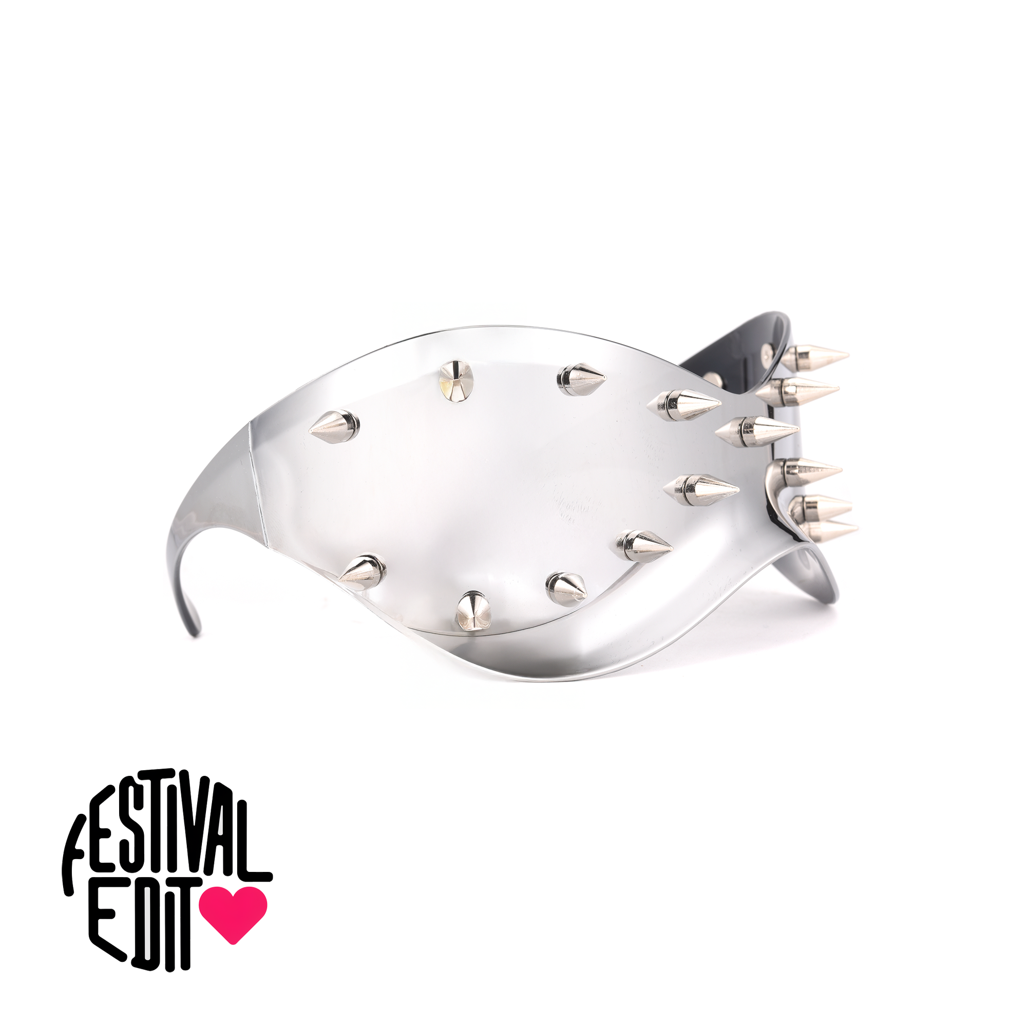 maisonblack front view festival edit Spiked silver visor mask for festivals.