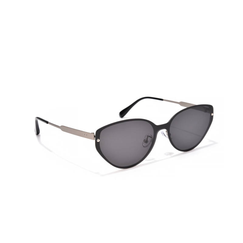 Stylish black cat-eye sunglasses with dark lenses.