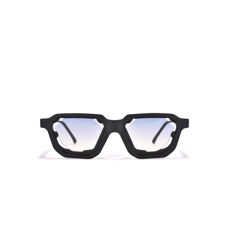 Black geometric glasses with gradient lenses