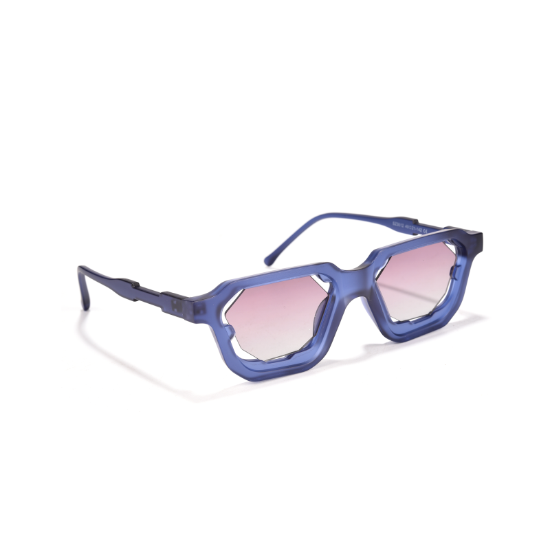 Blue geometric sunglasses with pink lenses