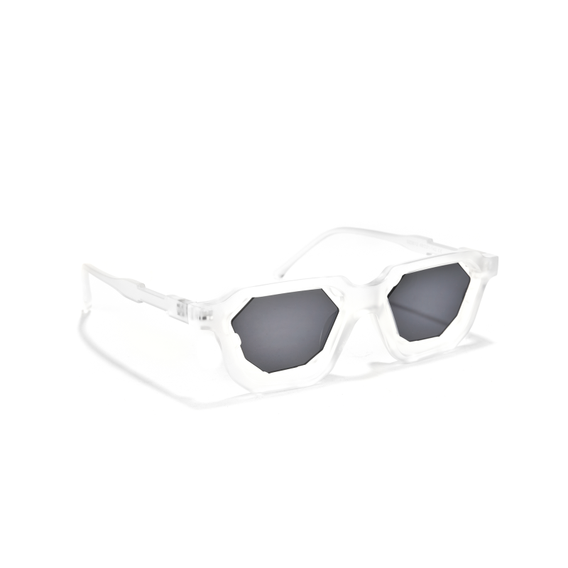 White transparent sunglasses with geometric lenses