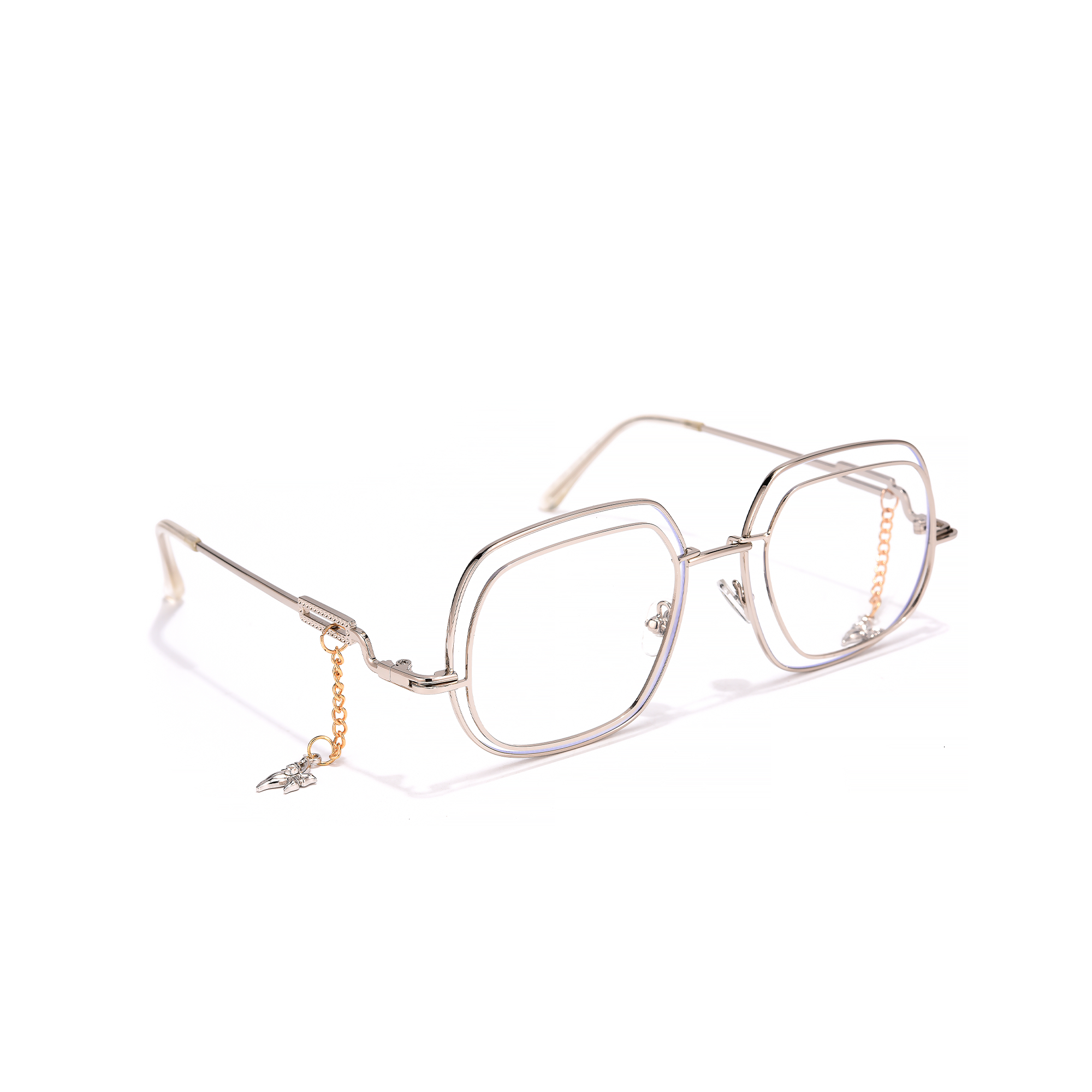 Clarendon silver side Square gold glasses with chain accents