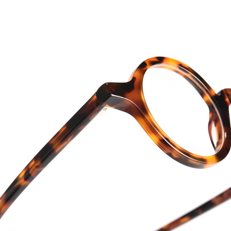 Tortoiseshell round eyeglasses close-up view