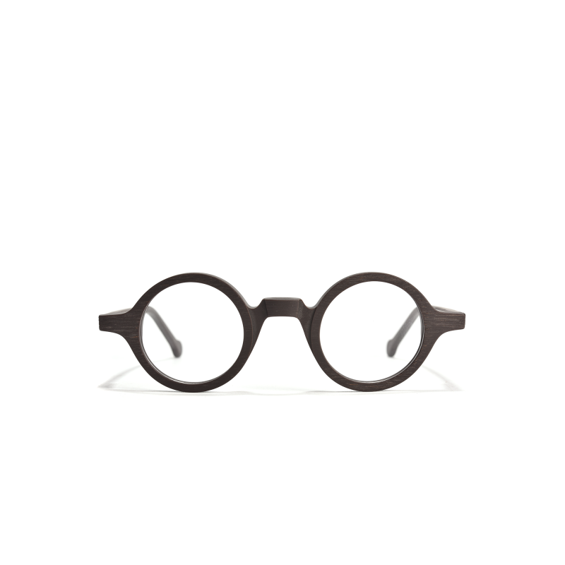 Stylish round black eyeglasses on white background