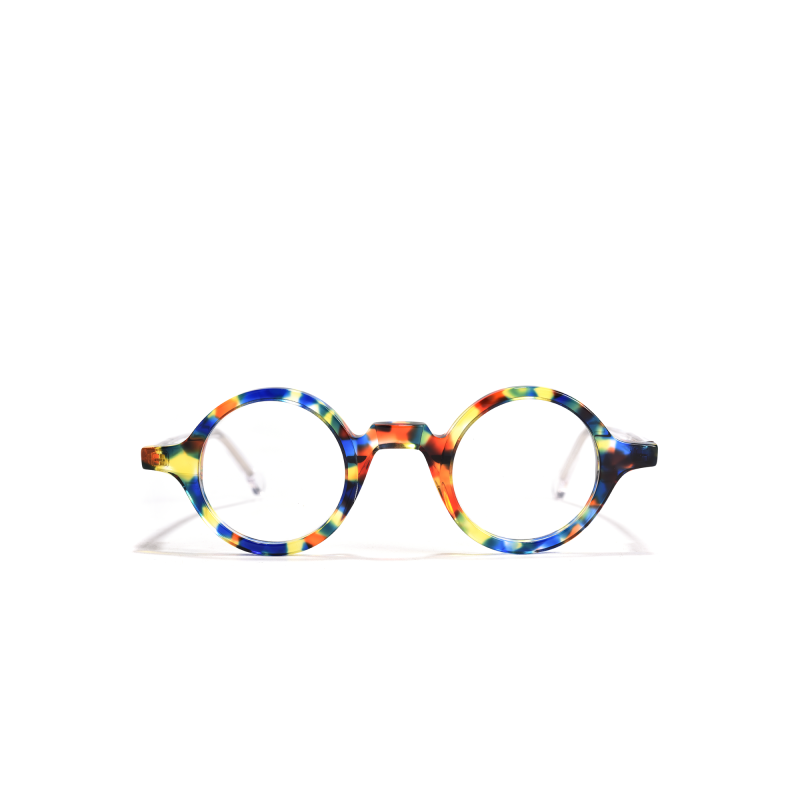 Colorful round glasses on white background
