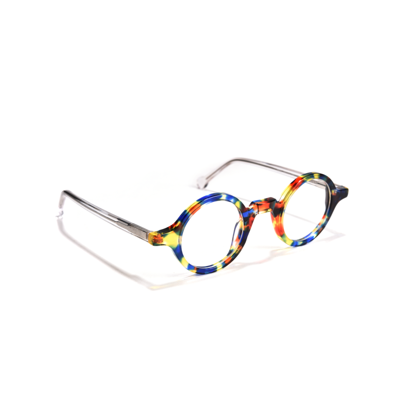 Colorful round eyeglasses on white background