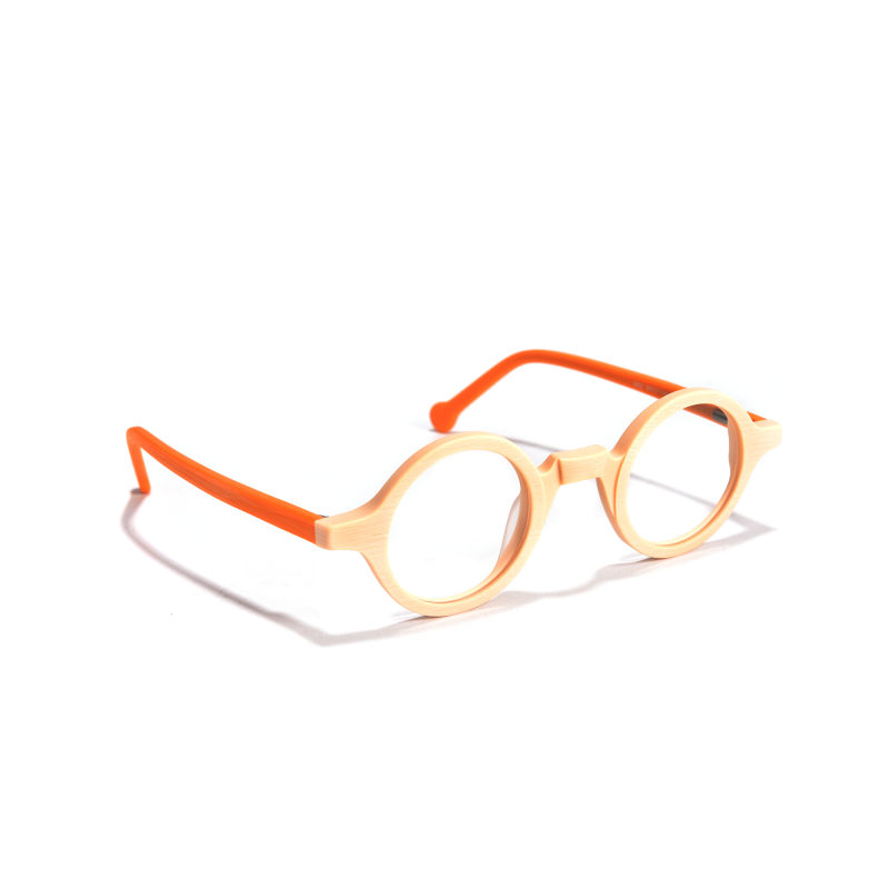 Round glasses with orange temples