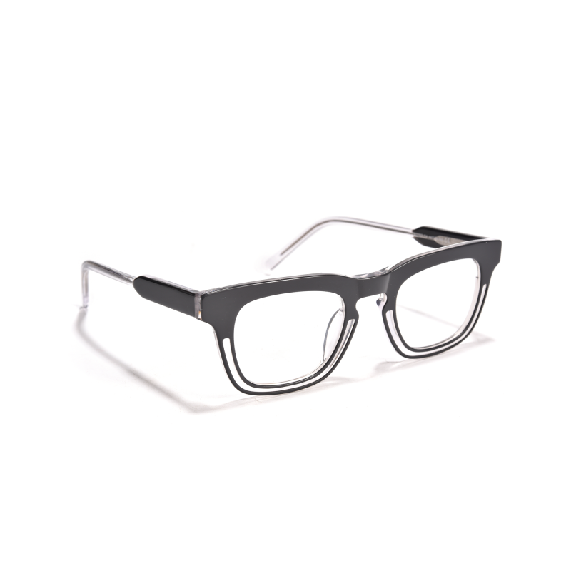 Black square eyeglasses on white background.