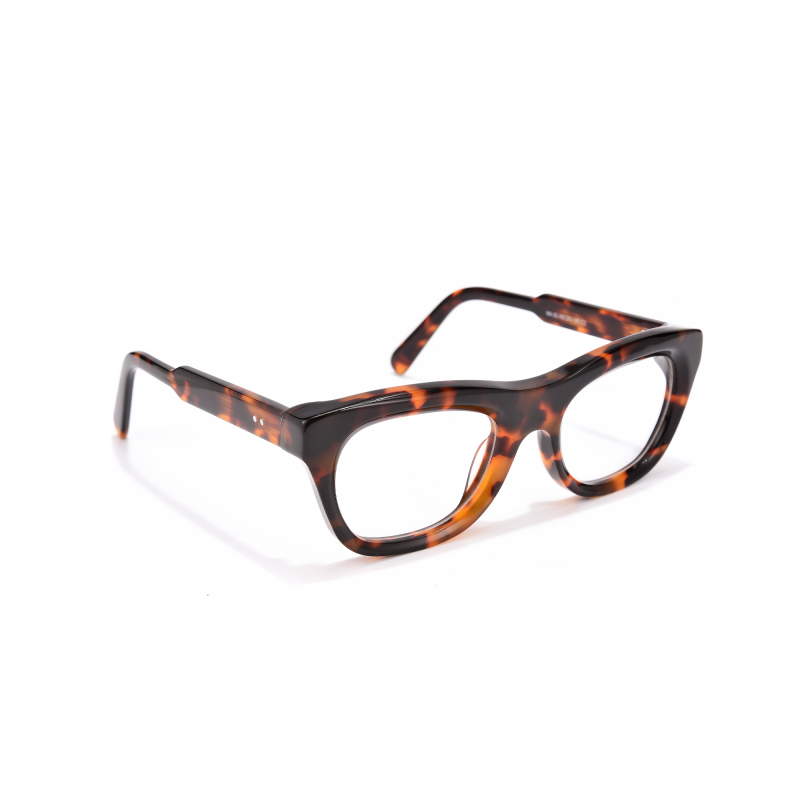 Tortoiseshell rectangular eyeglasses with white background