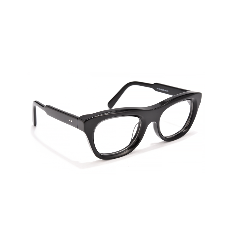 Black rectangular eyeglasses with thick frames.